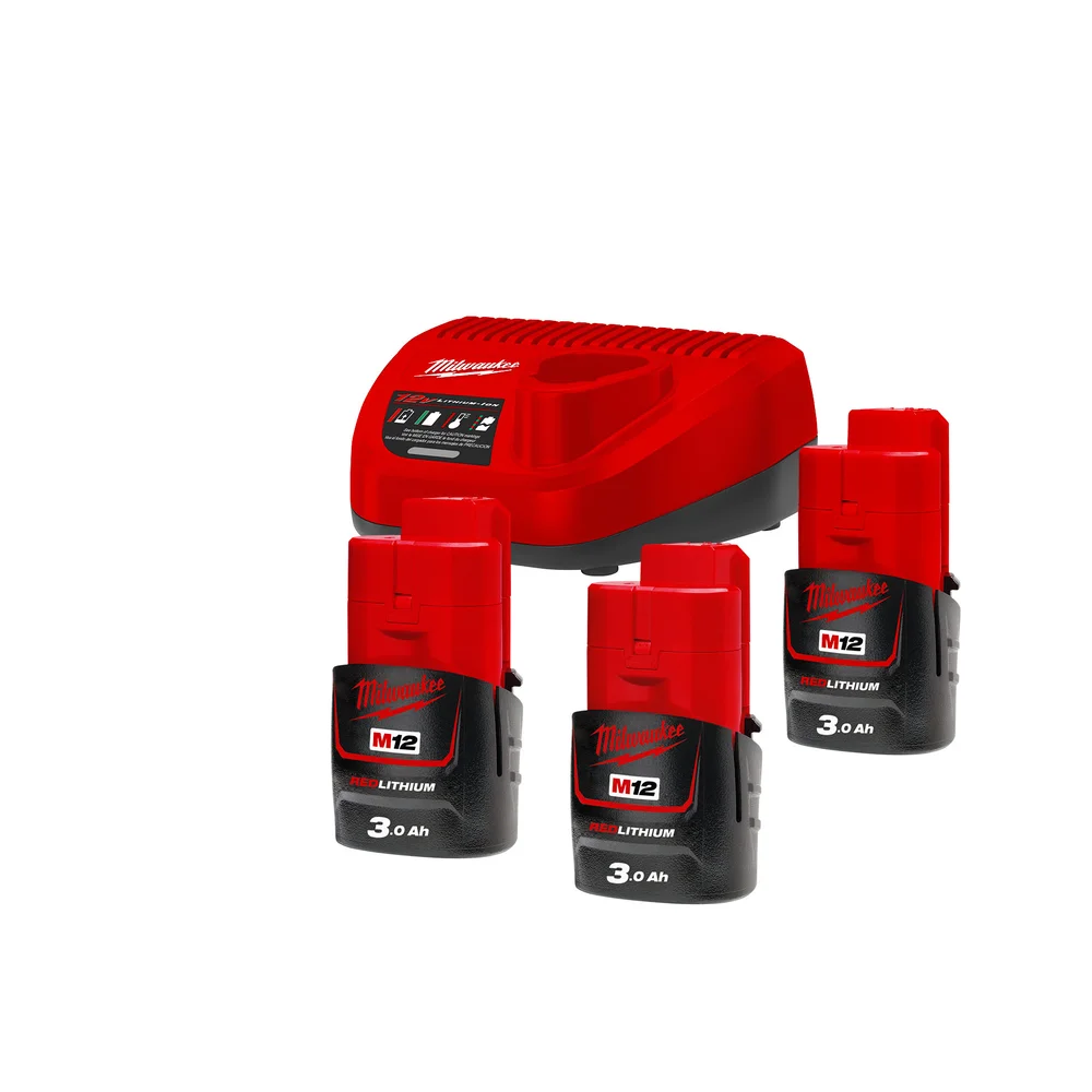 Milwaukee Batterikitt, M12 3×3.0 Ah & lader, M12 NRG-303 v:7653754