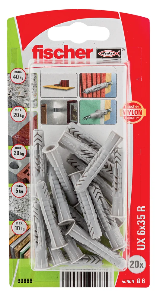 Universalplugg ux 6X35 r bk 20 stk pr bk med krage nv fischer v:9155406 Universalplugg ux 6X35 r bk 20 stk pr bk med krage nv fischer v:9155406