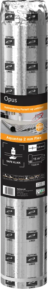 Gulvunderlag Aquastop Flex2 mm med fuktsperre og lyddemping v:9683358