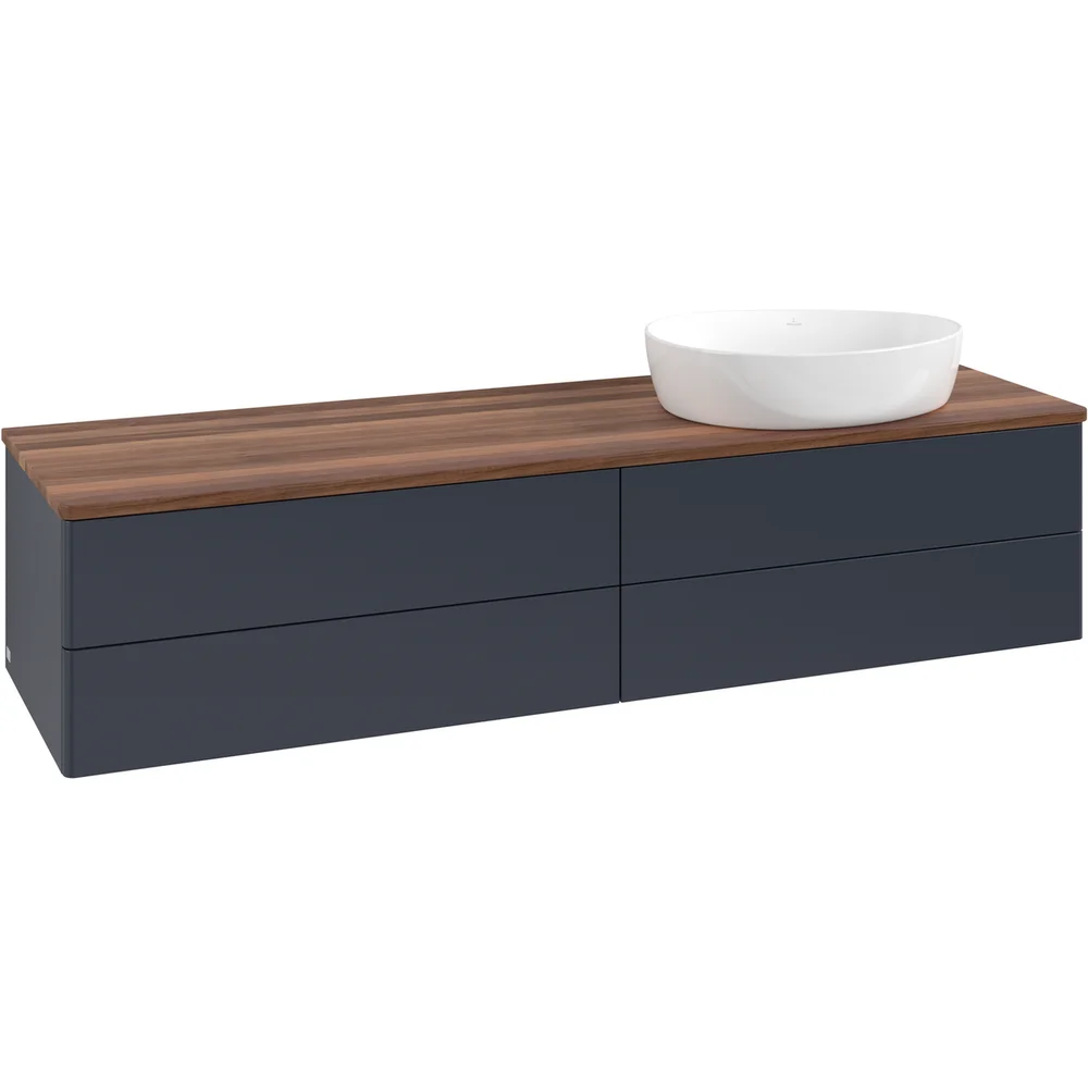 V&B ANTAO SERVANTSKAP 4 SKUFFER GLATT 1600X360X500 HØYRE U/KRANHULL M/LYS BLÅ/VALNØTT v:8252127