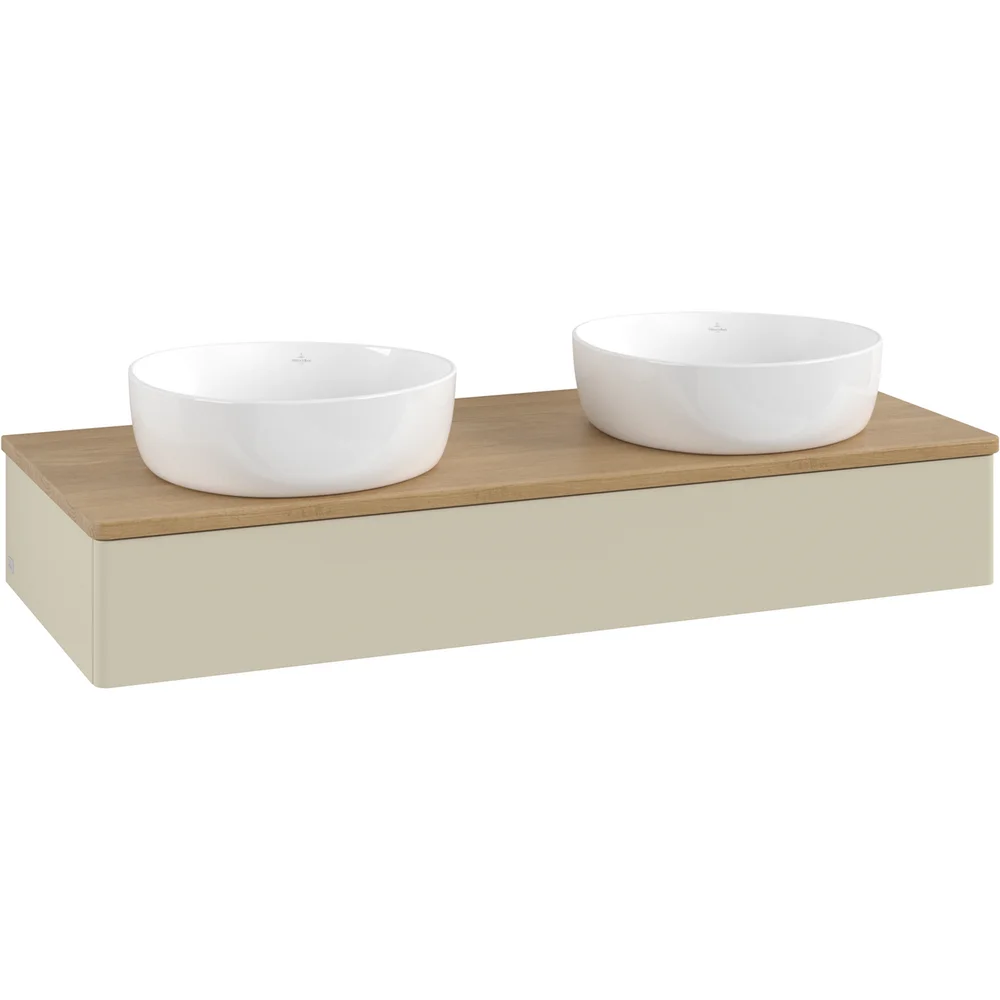 V&B ANTAO SERVANTSKAP 1 SKUFF GLATT 1200X190X500 FOR 2 SERV. U/KRANHULL M/LYS SILKEGRÅ/EIK v:7918420
