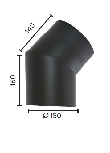 RØYKRØR Ø150 45GR UTEN LUKE BP v:1845116