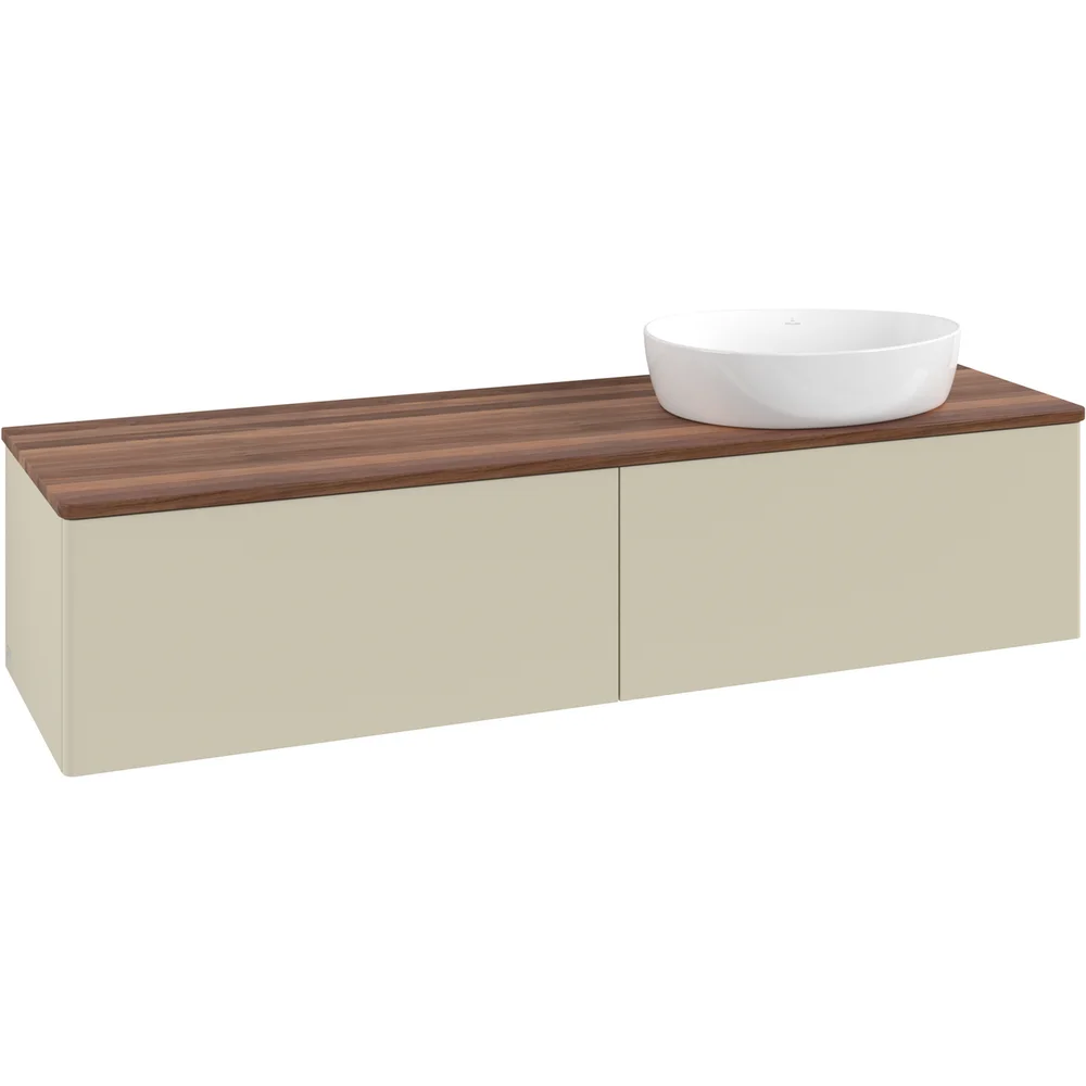 V&B ANTAO SERVANTSKAP 2 SKUFFER GLATT 1600X360X500 HØYRE U/KRANHULL M/LYS SILKEGRÅ/VALNØTT v:6700565