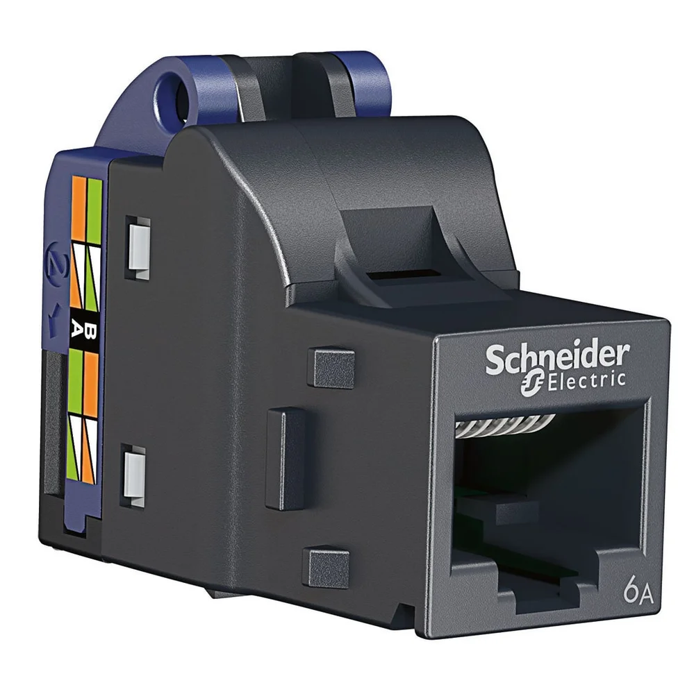 Schneider Electric Moduljack, Actassi, S-One DPM, RJ 45 4PPoE 100W, AWG 24-23, Kat 6A, UTP, 1 Stk, 500 MHZ, mørkeblå v:8541947