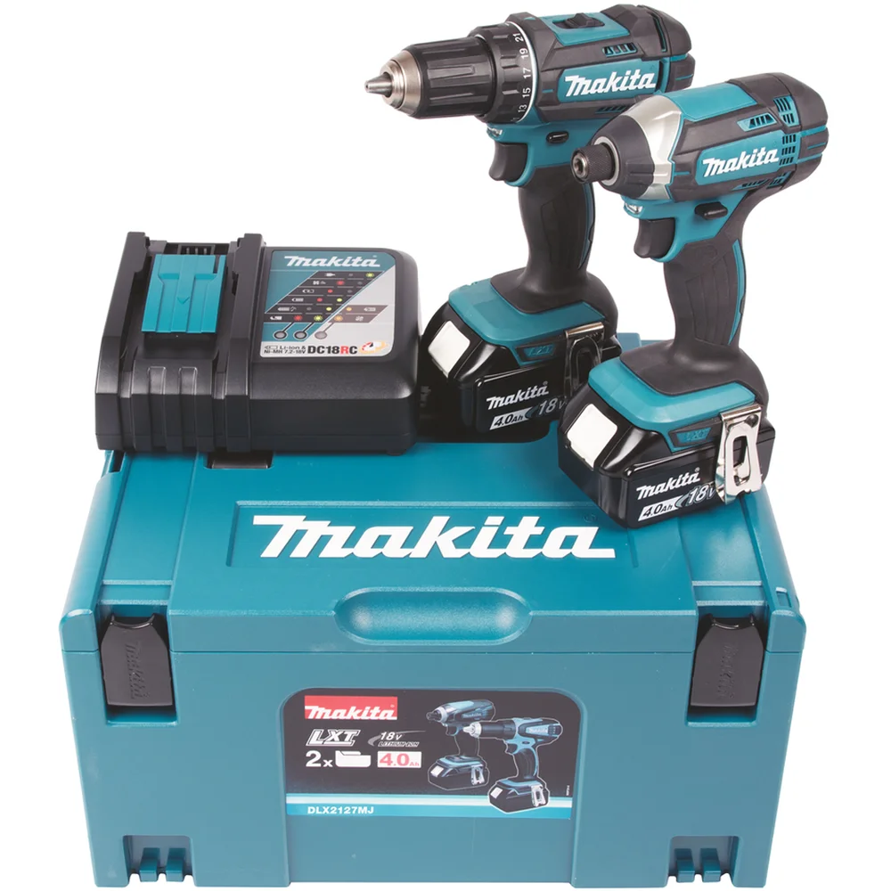 MAKITA KOMBOSETT BORSKRUTREKKER OG SLAGTREKKER 18V 2X4.0AH DLX2127MJ v:1550505 MAKITA KOMBOSETT BORSKRUTREKKER OG SLAGTREKKER 18V 2X4.0AH DLX2127MJ v:1550505