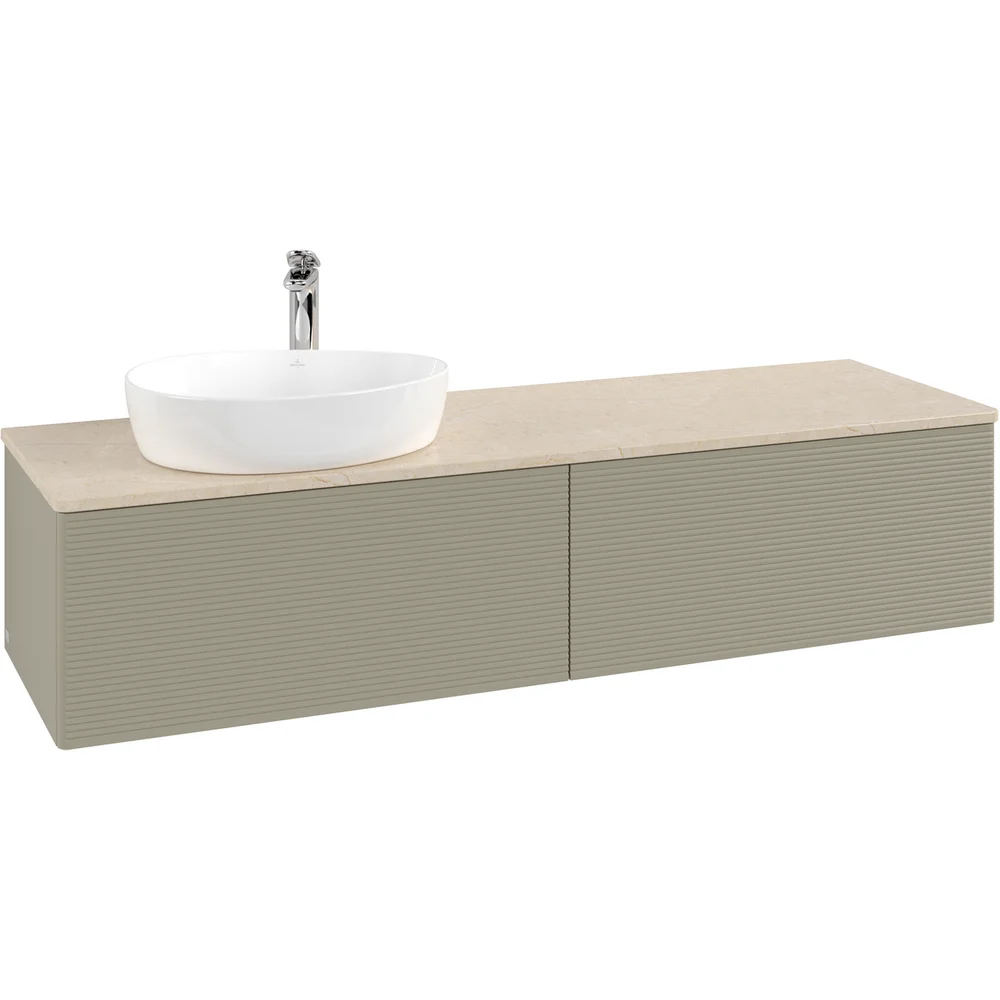 V&B ANTAO SERVANTSKAP 2 SKUFFER RILLET 1600X360X500 VENSTRE M/KRANHULL STENGRÅ/CRÉME v:6082341