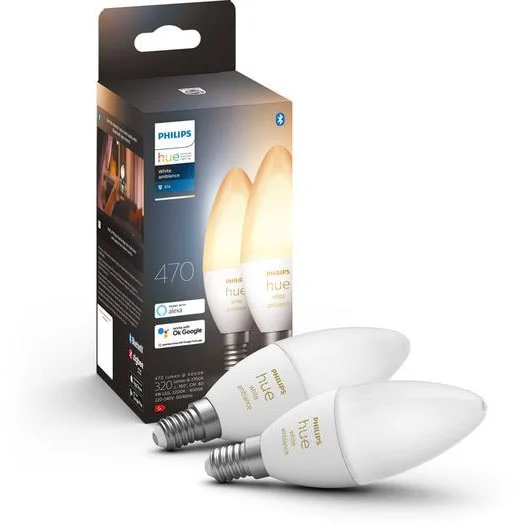 Philips Hue LED-lampe kron HUE, WA, E14, 4W, 2-pakning v:5351830