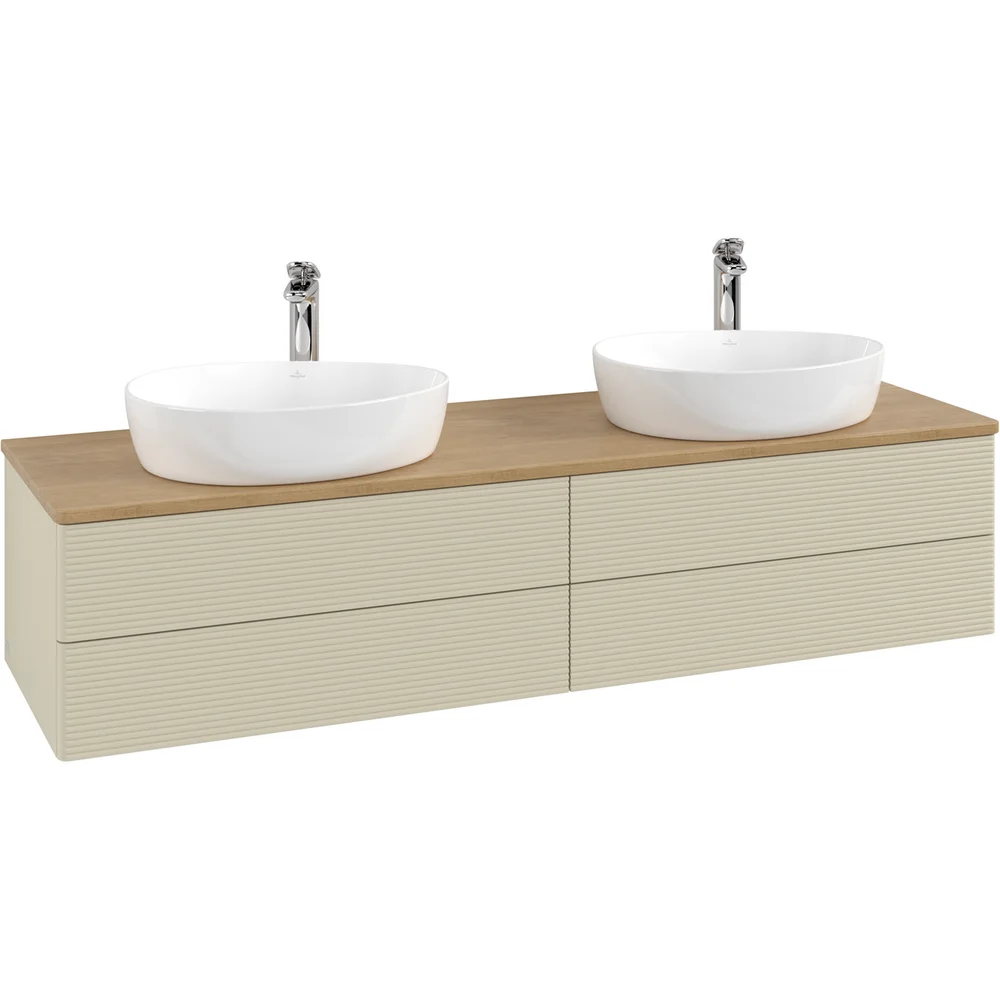 V&B ANTAO SERVANTSKAP 4 SKUFFER RILLET 1600X360X500 FOR 2 SERV. M/KRANHULL M/LYS SILKEGRÅ/EIK v:8610586