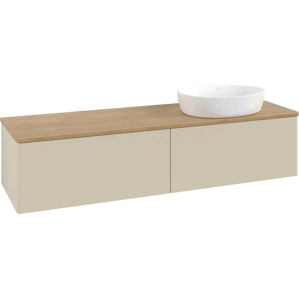 V&B ANTAO SERVANTSKAP 2 SKUFFER GLATT 1600X360X500 HØYRE U/KRANHULL M/LYS SILKEGRÅ/EIK v:7186266