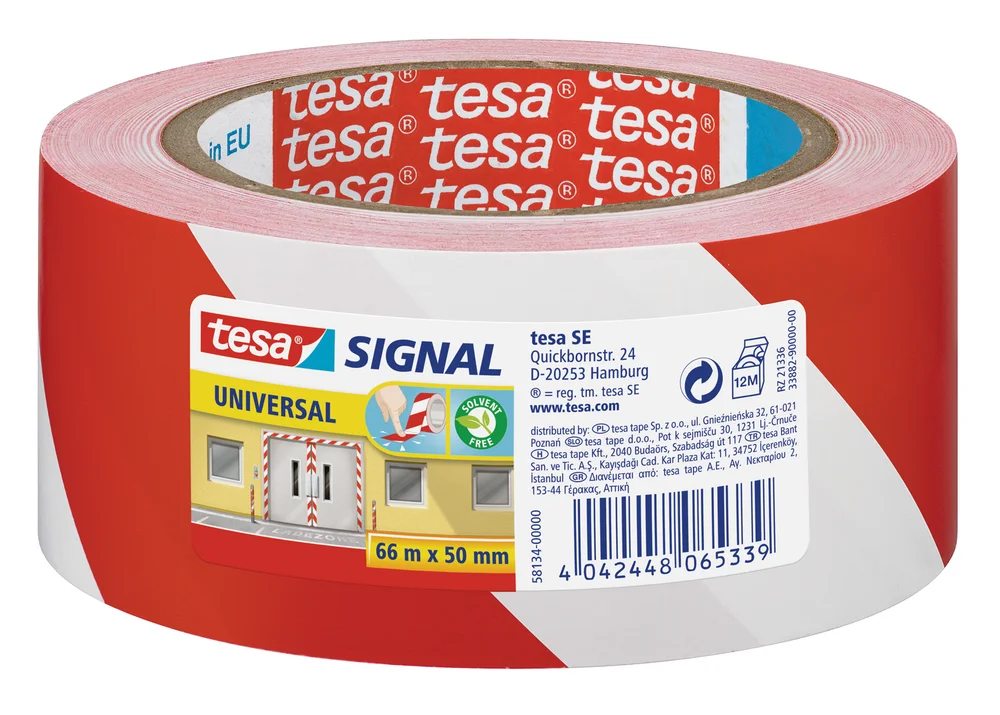 VARSELSTAPE PP RØD/HVIT 50MM X 66M v:9971498