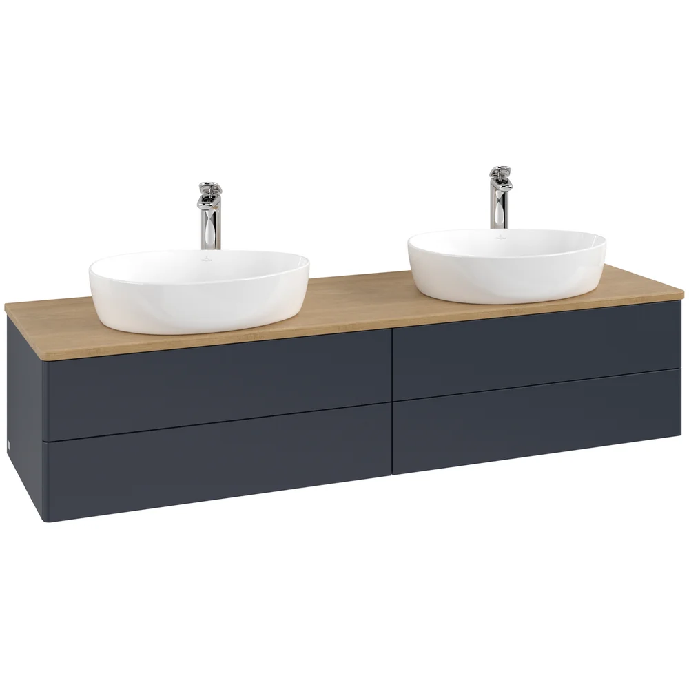 V&B ANTAO SERVANTSKAP 4 SKUFFER GLATT 1600X360X500 FOR 2 SERV. M/KRANHULL BLÅ/EIK v:5949094